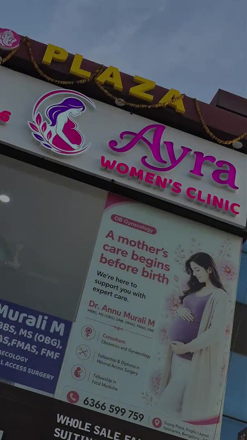 Ayra Women's Clinic signboard at Suyog Plaza, Yelahanka